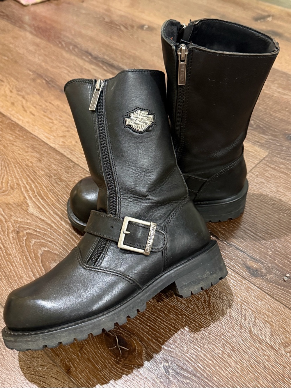 Harley-Davidson Black Leather Mid-Calf Moto Boots with Buckle size 6